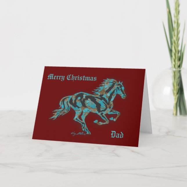Tarjeta Festiva Caballo Turquesa Galopante (Anverso)
