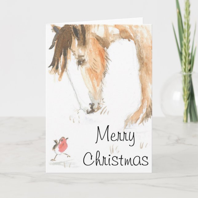 Tarjeta Festiva Caballo y ladrón en la mañana de los Navidades (Anverso)
