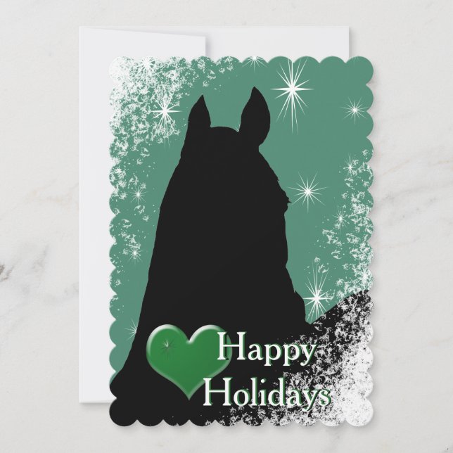 Tarjeta Festiva Caballos de corazón en vacaciones (verde) (Anverso)