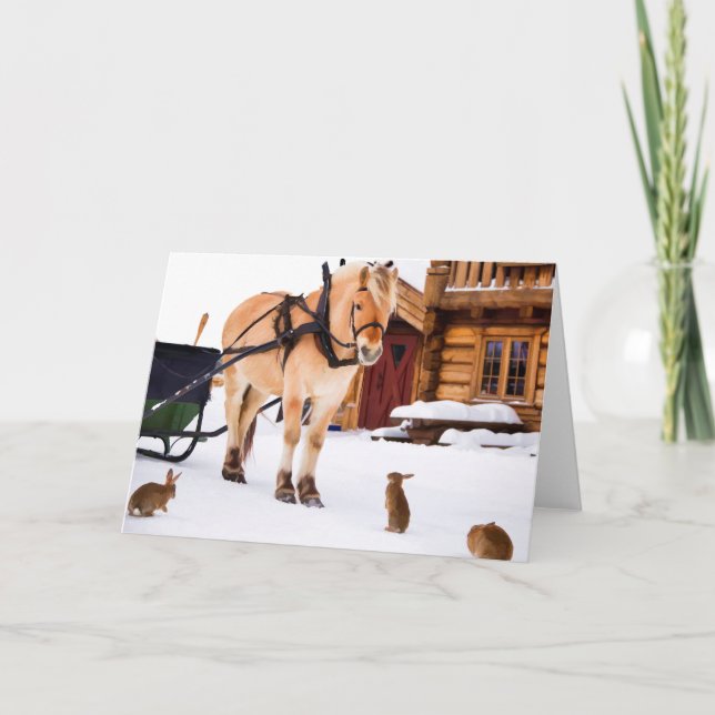 Tarjeta Festiva Caballos de habla animal de granja y conejos (Anverso)