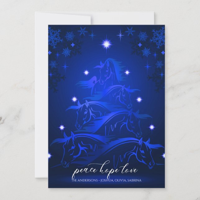 Tarjeta Festiva Caballos de Navidades Azules de Mediodía (Anverso)