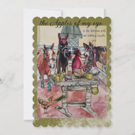 Tarjeta Festiva caballos haciendo pastel de manzana