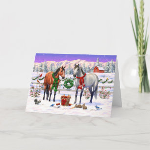 Tarjeta Festiva Caballos navidades en nieve