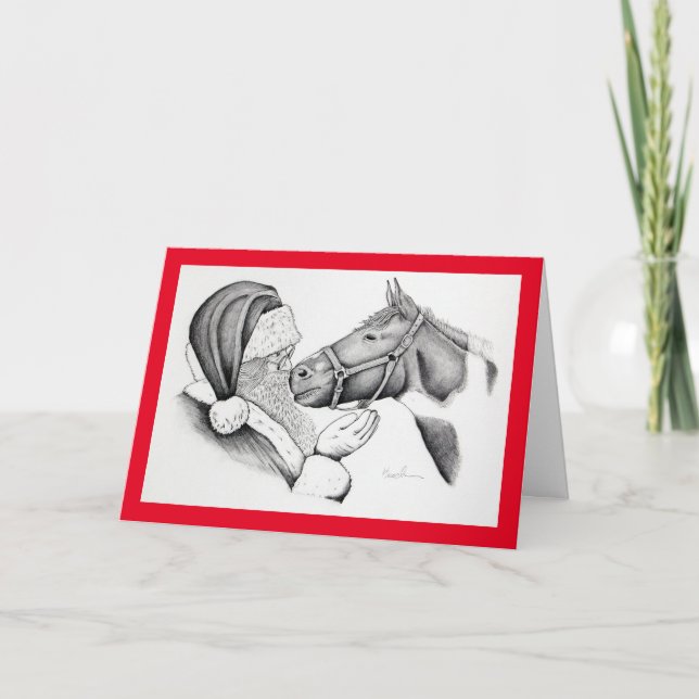 Tarjeta Festiva Caballos navidades y Santa Claus (Anverso)