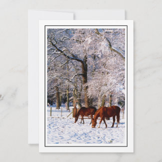 Tarjeta Festiva Caballos Purasangre en Nieve
