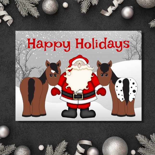 Tarjeta Festiva Caballos y Santa en los Navidades de la Nieve (Subido por el creador)