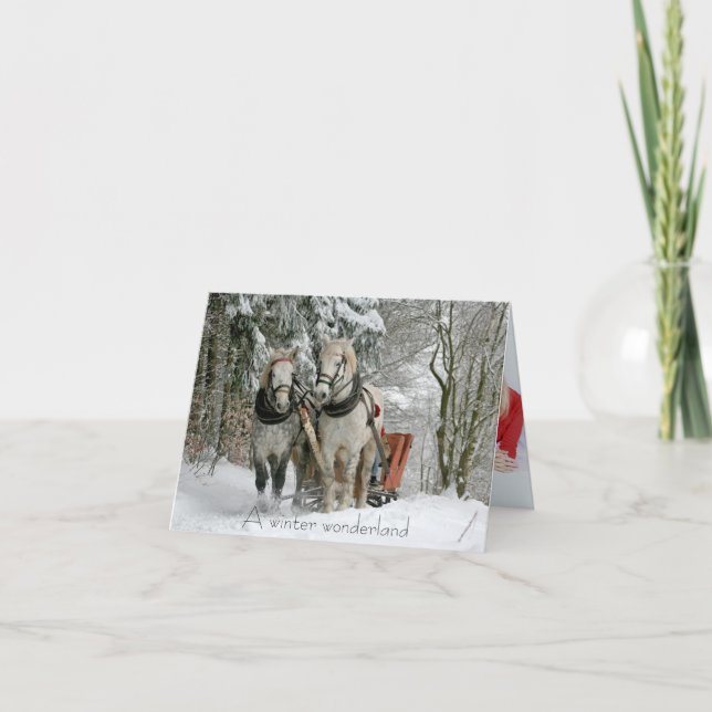 Tarjeta Festiva Caballos y trineo "Un maravilloso país invernal" (Anverso)
