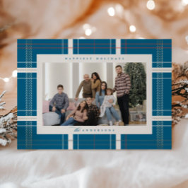 Tarjeta Festiva Cabaña acogedora de cuadros elevados bosque azul t