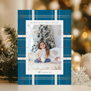 Tarjeta Festiva Cabaña acogedora de cuadros elevados bosque azul t