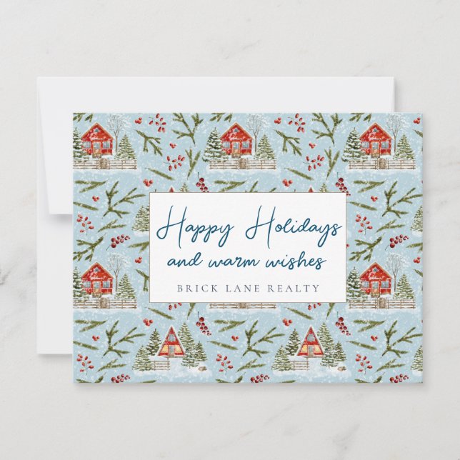 Tarjeta Festiva Cabaña Acogedora Navideña Felices Fiestas Inmobili (Anverso)