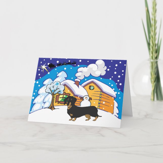 Tarjeta Festiva cabaña de dachshund (Anverso)