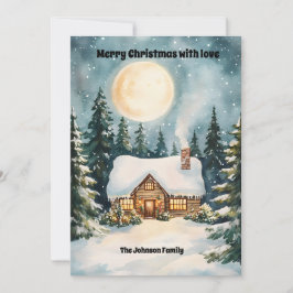 Tarjeta Festiva Cabaña de Navidades acogedora cubierta de nieve