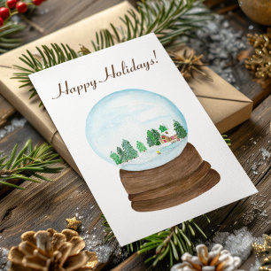 Tarjeta Festiva Cabaña de troncos en globo de nieve en acuarela