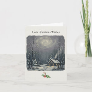 Tarjeta Festiva Cabaña Serena Dulce Cardenal del Bosque Invernal