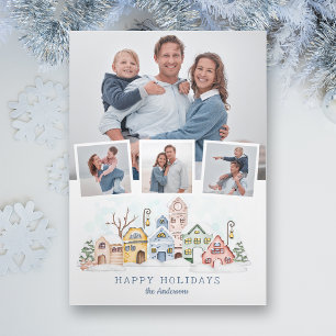 Tarjeta Festiva Cabañas de Navidades cubiertas de nieve 4-Foto