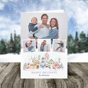 Tarjeta Festiva Cabañas de Navidades cubiertas de nieve 4-Foto