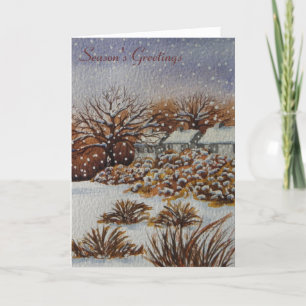 Tarjeta Festiva cabañas rurales navidades originales de la escena