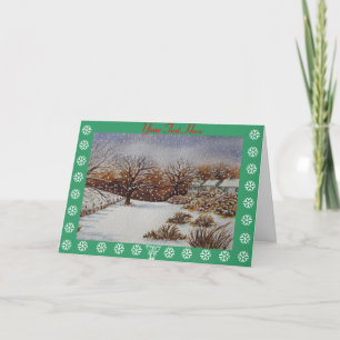 Tarjeta Festiva cabañas rurales navidades originales de la escena