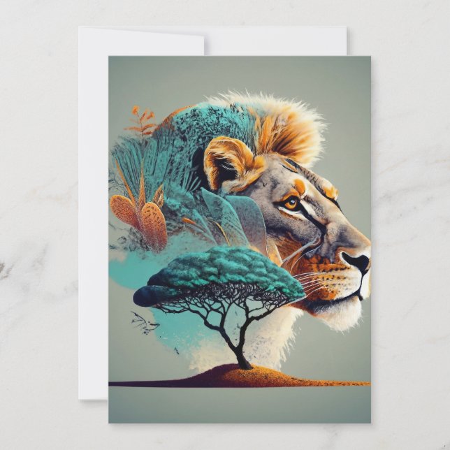 Tarjeta Festiva Cabeza de león de Safari Africano (Anverso)