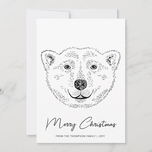 Tarjeta Festiva Cabeza De Oso Polar Simple - Esbozo De Arte De Lín (Anverso)