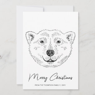 Tarjeta Festiva Cabeza De Oso Polar Simple - Esbozo De Arte De Lín
