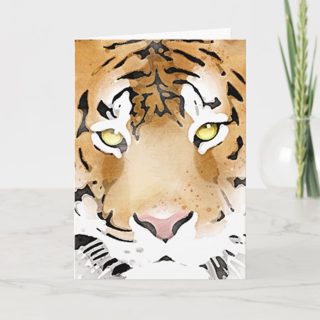 Tarjeta Festiva Cabeza de tigre Acuarela Animal (Anverso)