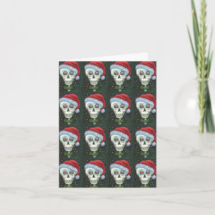 TARJETA FESTIVA CABEZA MUERTA SANTA SKULL, NAVIDADES SKELETON HUMO