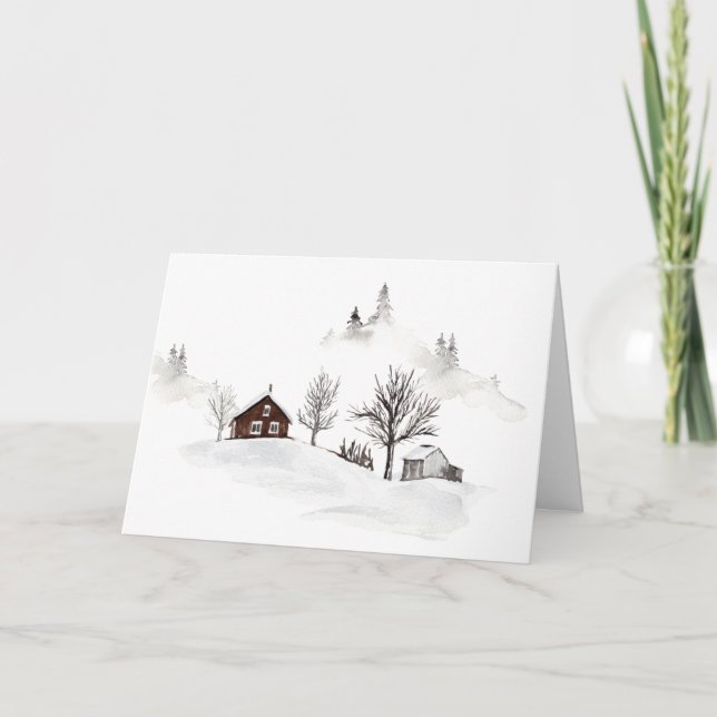 Tarjeta Festiva Cabina de navidades en la escena montañosa (Anverso)