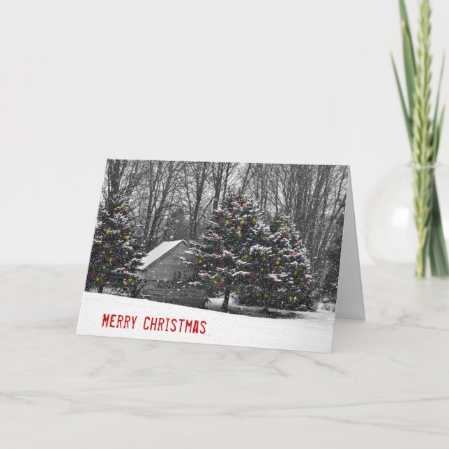 Tarjeta Festiva Cabina de navidades en nieve (Anverso)