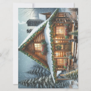 Tarjeta Festiva Cabina de nieve Rústica de invierno/Navidades