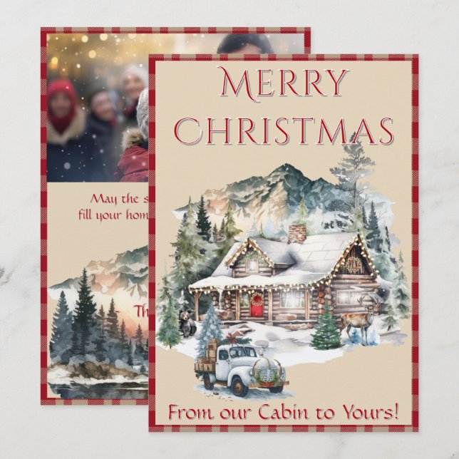 Tarjeta Festiva Cabina de registro en los Navidades de las montaña (Anverso / Reverso)