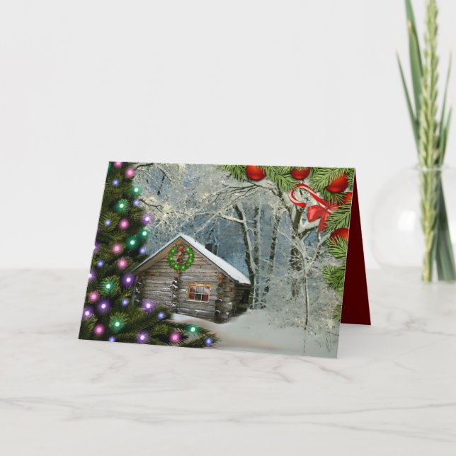 Tarjeta Festiva Cabina De Registro Rústica En Los Navidades Salvaj (Anverso)