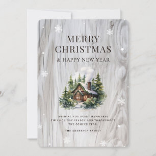Tarjeta Festiva Cabina Rustic Wood Log Cabin Snowflake
