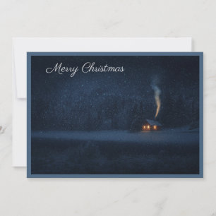 Tarjeta Festiva Cabinera junto al lago en invierno