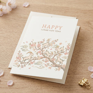 Tarjeta Festiva Cabras escaladoras Dosel de flor de nube LNY