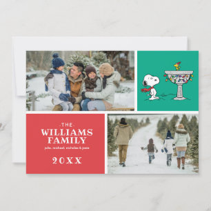 Tarjeta Festiva Cacahuetes   Bañera de pájaros congelada de Snoopy