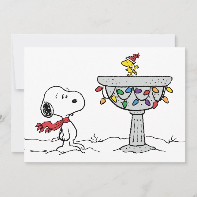 Tarjeta Festiva Cacahuetes | Baño de aves congelado Snoopy & Woods (Anverso)