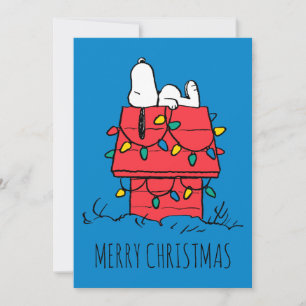 Tarjeta Festiva Cacahuetes   Casa de perros de Snoopy con luces