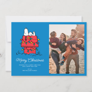 Tarjeta Festiva Cacahuetes   Casa de perros de Snoopy con luces