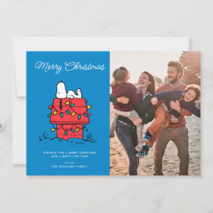 Tarjeta Festiva Cacahuetes   Casa de perros de Snoopy con luces