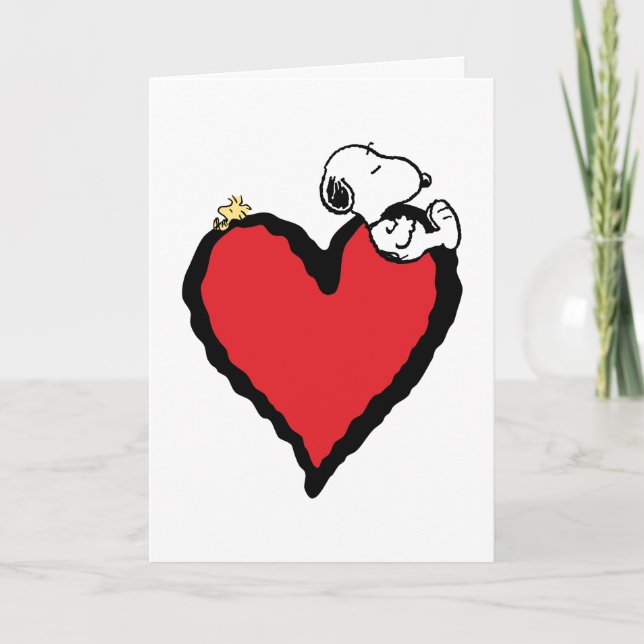 Tarjeta Festiva Cacahuetes | Corazón de San Valentín de Snoopy y W (Anverso)