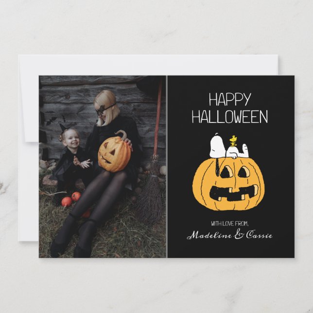 Tarjeta Festiva Cacahuetes | Feliz Snoopy de Halloween y Jack O' L (Anverso)