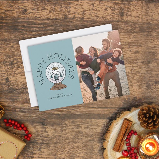 Tarjeta Festiva Cacahuetes | Globe de nieve Charlie Brown (Card on table)