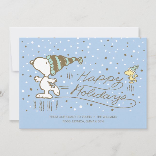 Tarjeta Festiva Cacahuetes | Patinaje de invierno Snoopy & Woodsto (Anverso)