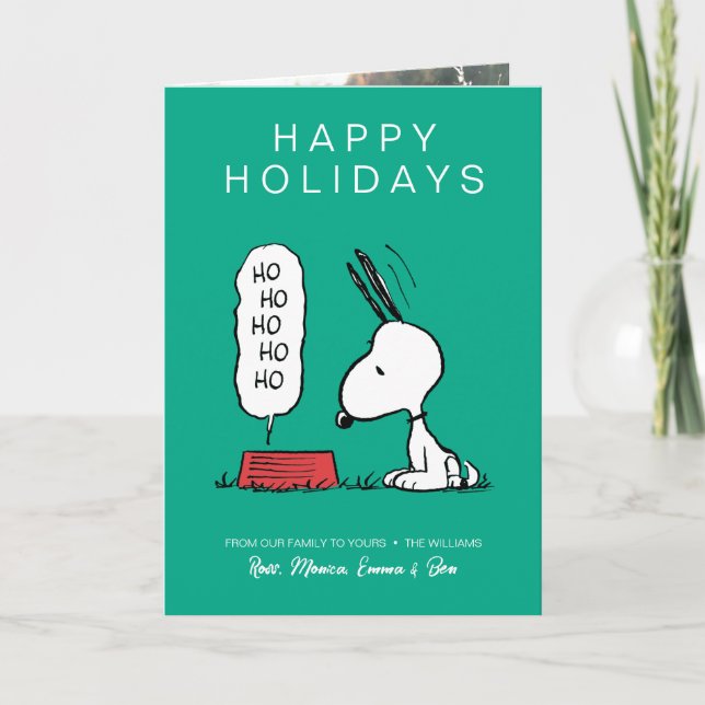 Tarjeta Festiva Cacahuetes | Plato de comida Ho Ho Ho de Snoopy (Anverso)
