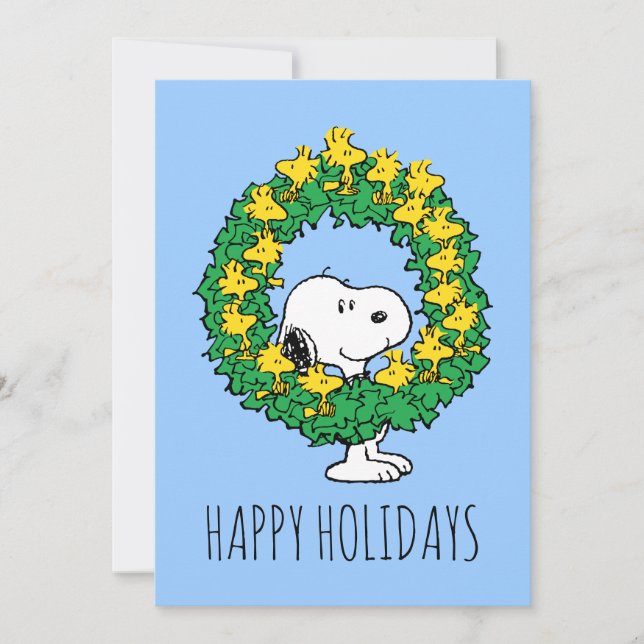 Tarjeta Festiva Cacahuetes | Wreath de Navidades Snoopy y Woodstoc (Anverso)