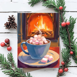 Tarjeta Festiva Cacao Caliente Chimenea de Invierno