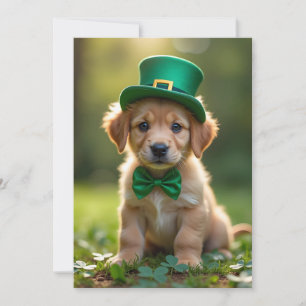 Tarjeta Festiva Cachorro adorable con disfraz de San Patricio, tré