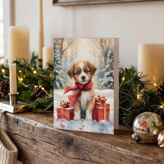 Tarjeta Festiva Cachorro Adorable en la Nieve