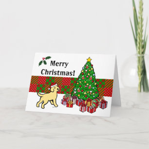 Tarjeta Festiva Cachorro amarillo de laboratorio y árbol de Navida